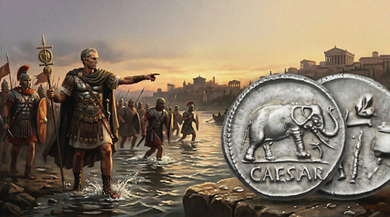Julius Caesar with elephant coin depiction